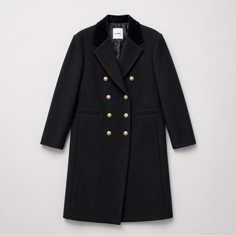 SANDRO Offy Double Breasted Long Coat